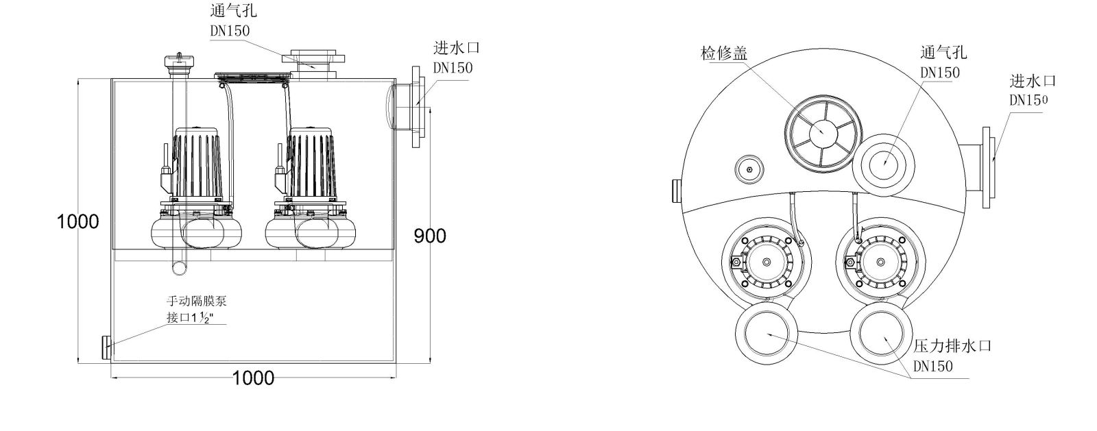 澤德污水提升機(jī) W80 Doppel 尺寸圖